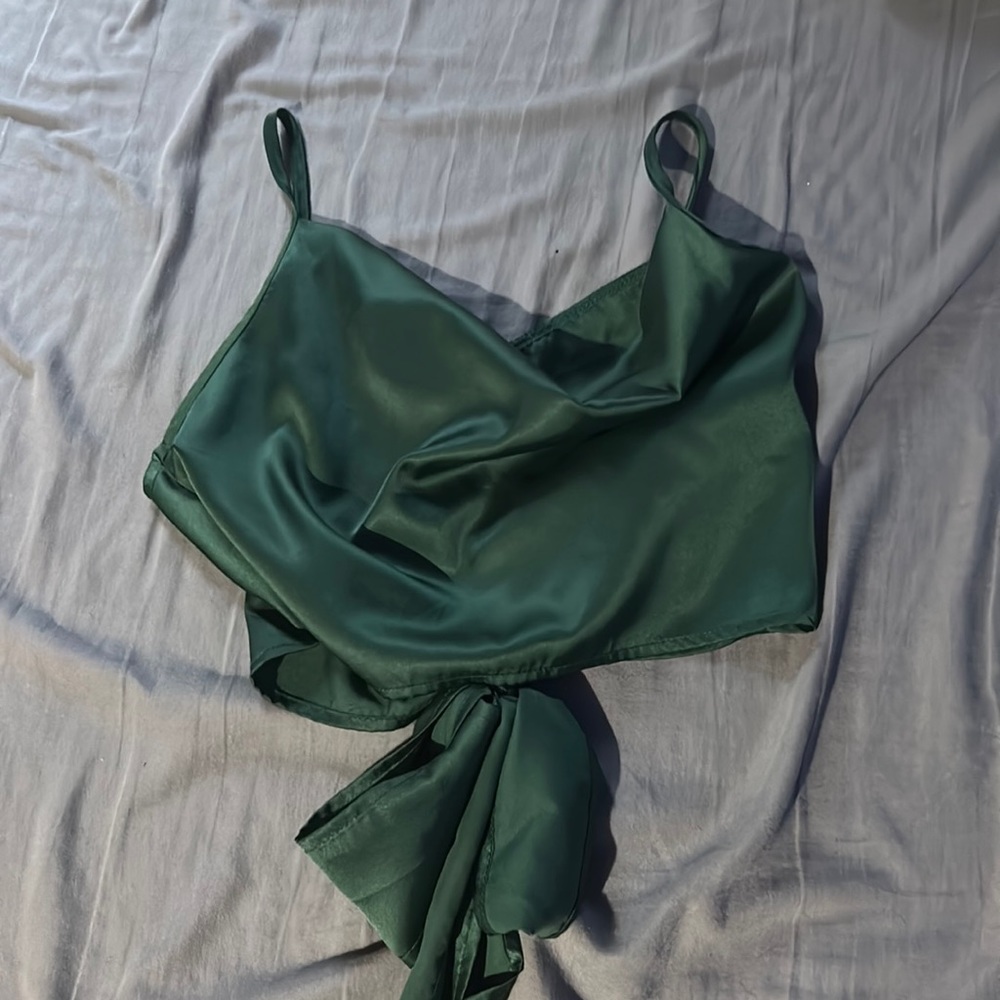 dark green silky top